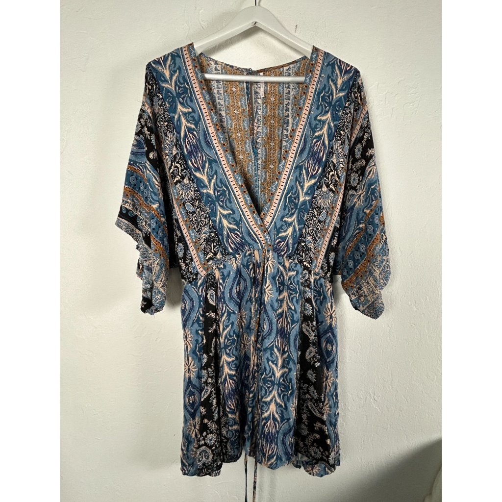 Free People Mixed Print Bohemian Style Romper Medium Dolman Sleeve Wide-Leg